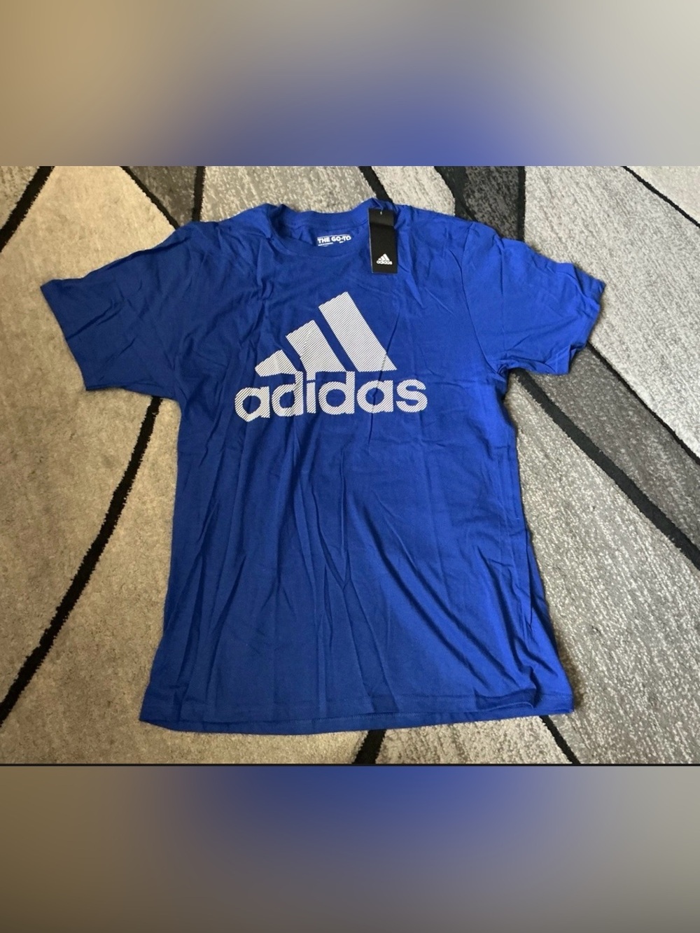 Size Large - Adidas Logo Go-To Blue Cotton Short Sleeve Tee Shirt